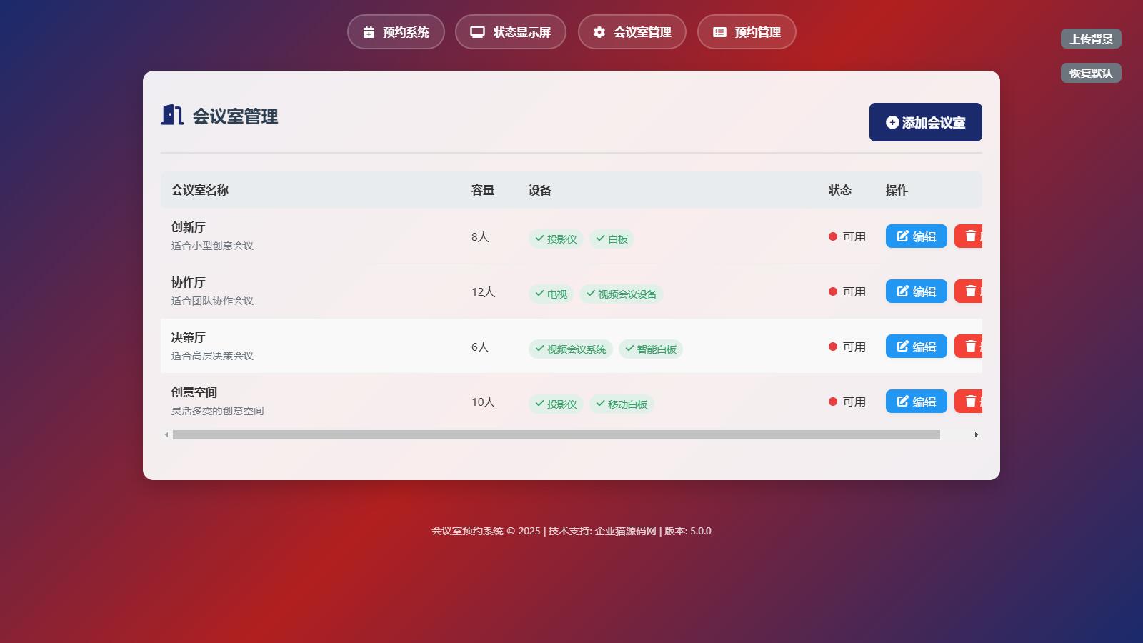 html会议室预约管理系统