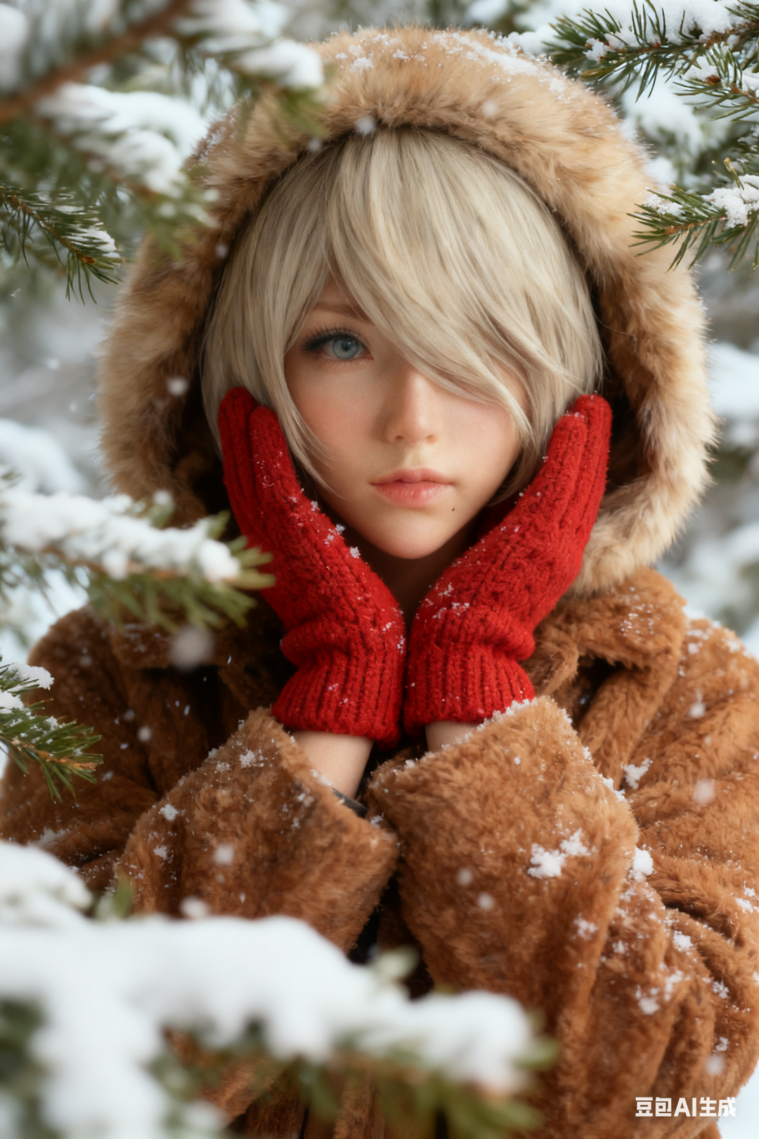 冬日雪景人像图片生成提示词（豆包）
