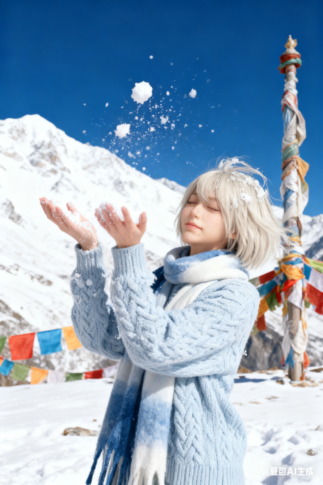 冬季雪景人像图片生成提示词（豆包）