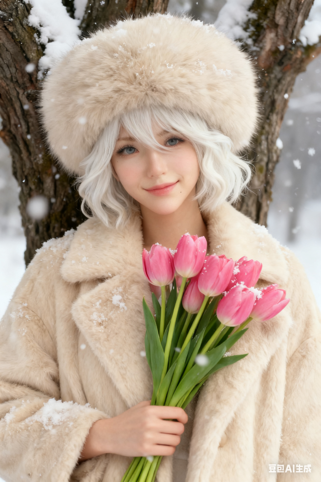 冬日雪景人像图片生成提示词（豆包）